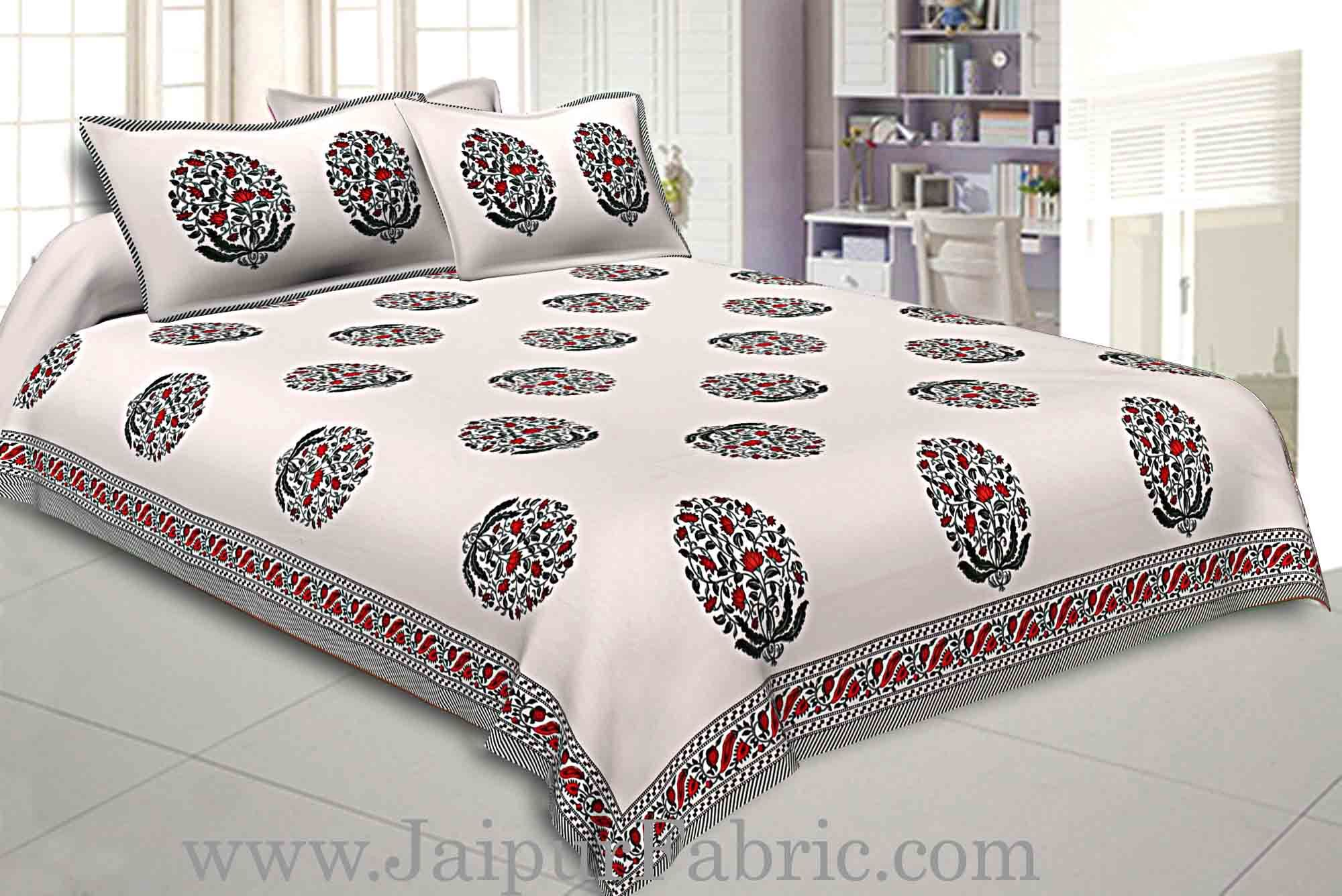 Double Bedsheet Grey  Border  Fine Cotton Red Floral   Print