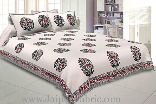 Double Bedsheet Grey  Border  Fine Cotton Red Floral   Print