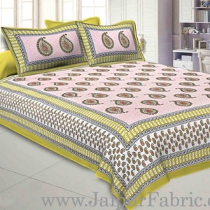 Double bedsheet Yellow Border With Paisley Print Fine Cotton With Two Pillow Cover