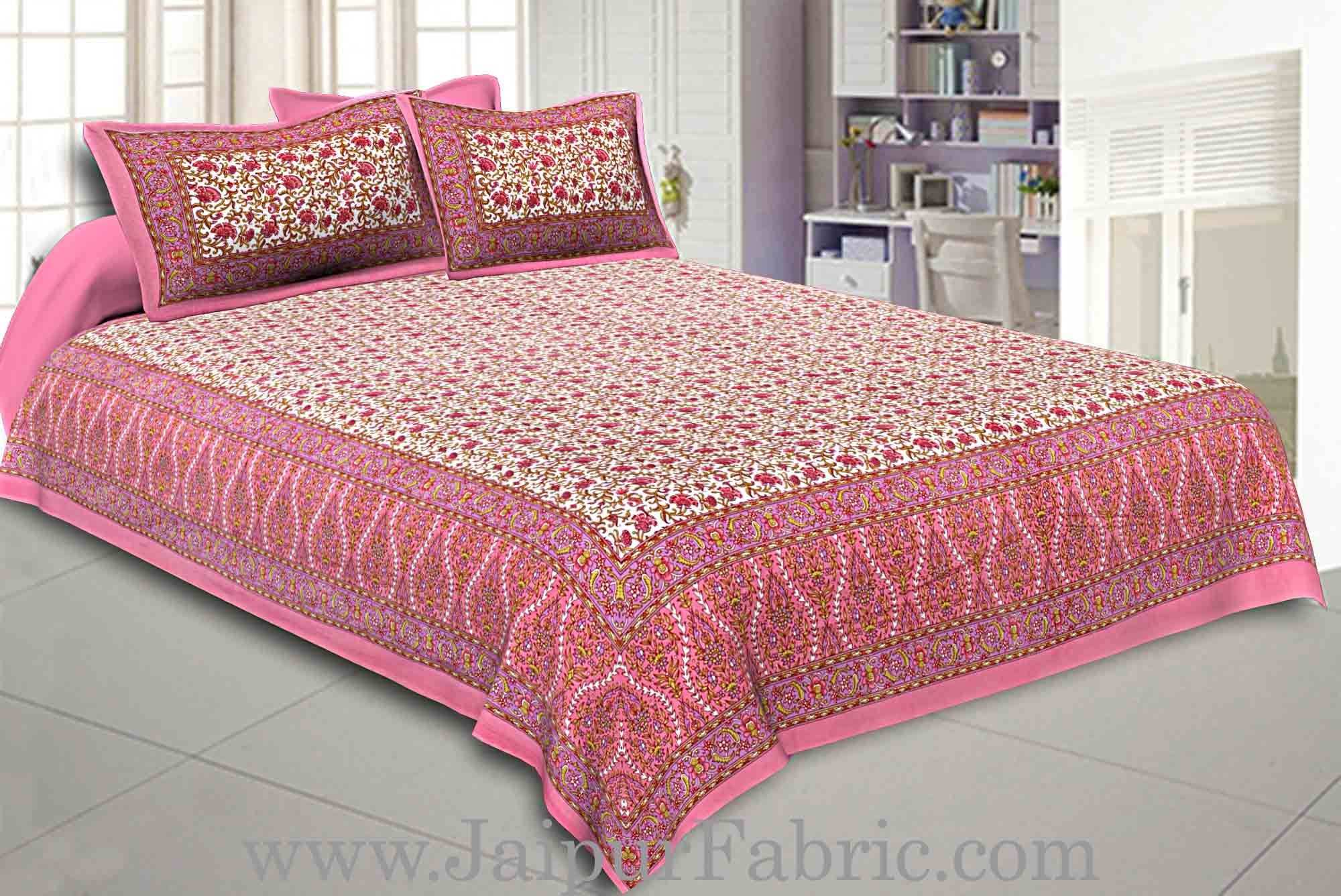 Double Bedsheet Pink Vintage Seamless Jaal Print With 2 Pillow Covers