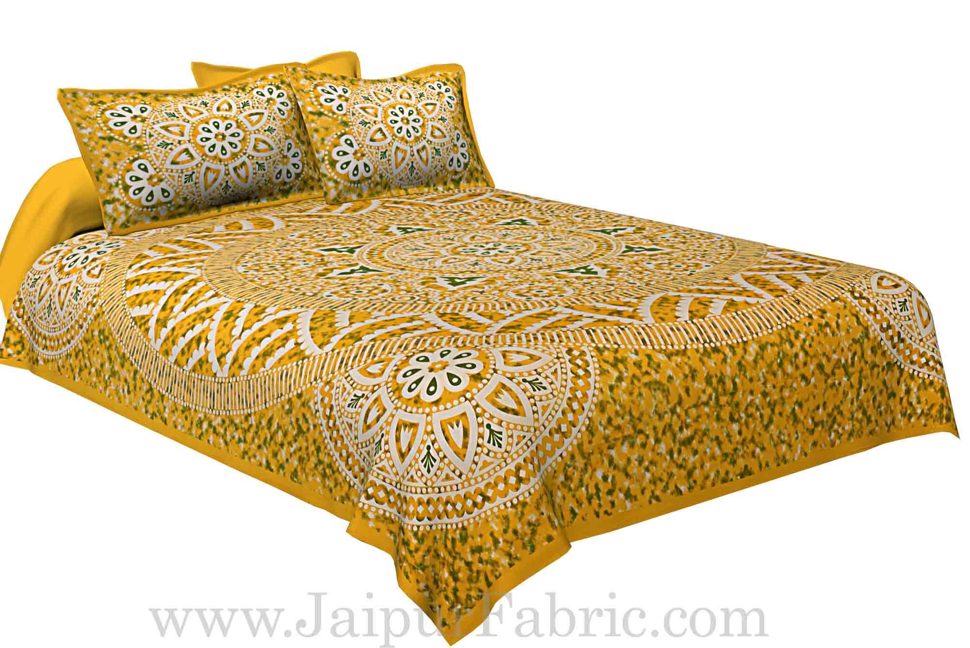 Double bedsheet Yellow Color Sanganeri Rangoli Pattern Smooth Touch With 2 Pillow Cover