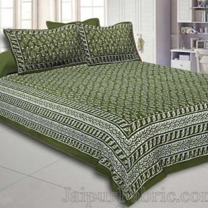 Double Bedsheet Dabu Indigo Dye Olive Green Hand Block Print