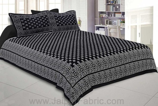 Double Bedsheet Charcoal Black Small Leaf Print