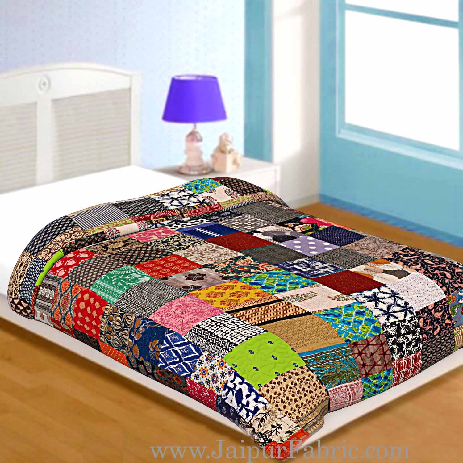 Colorful Multi Patchwork  Matching Combo Set of 1 Single Bedsheet with 2 Pillow  1 Single Comforter