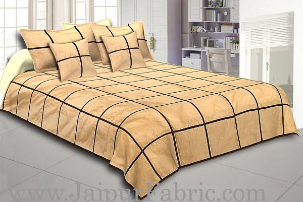 Cream With Check Silk festive Double Bed sheet