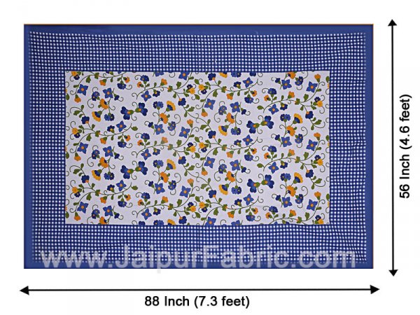 Floral Single Bedsheet Blue Color Dotted Border with 1 Pillow Cover
