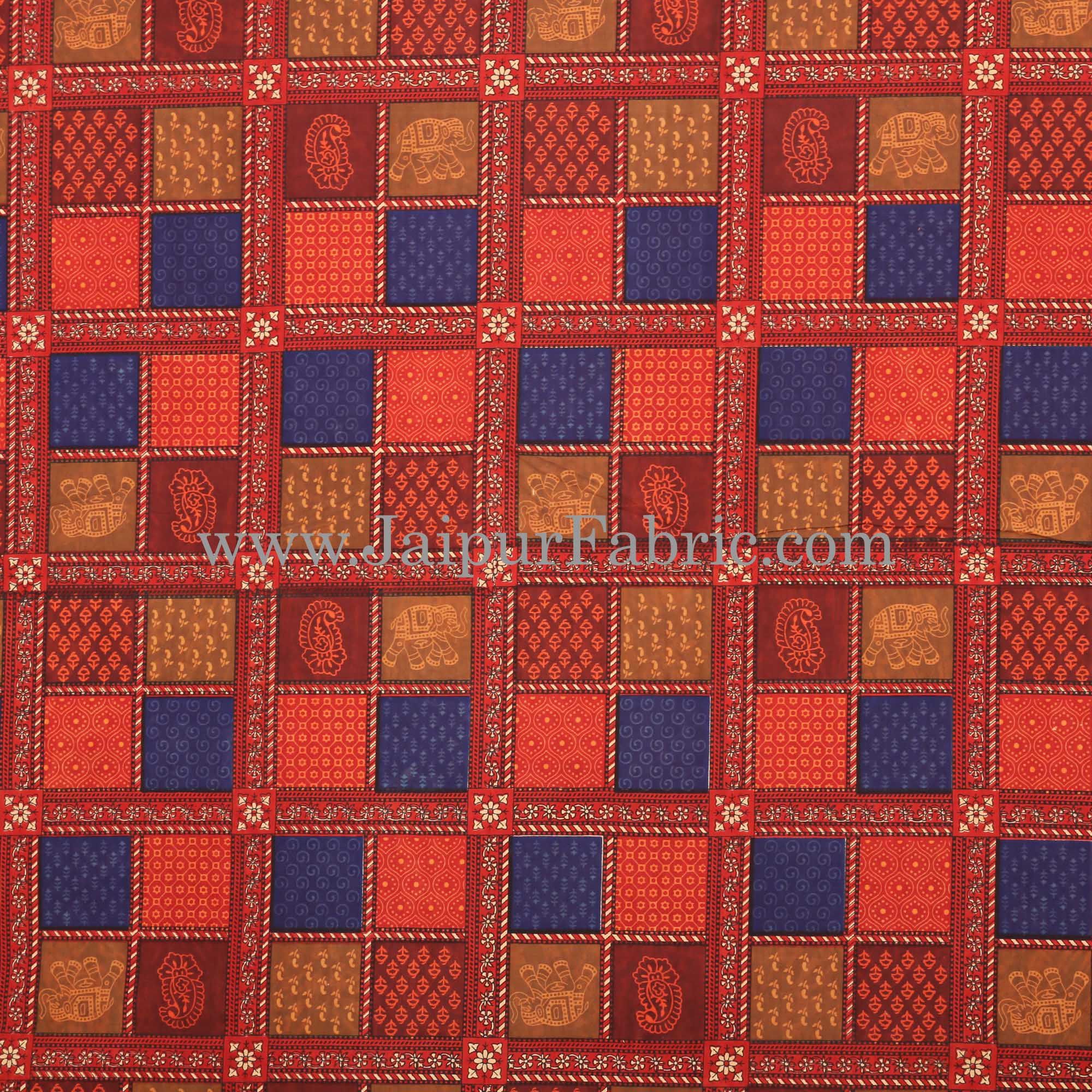 Blue Border Red And Blue Check Pattern Dabu Print (Hand Block)  Super Fine Cotton Double Bed Sheet