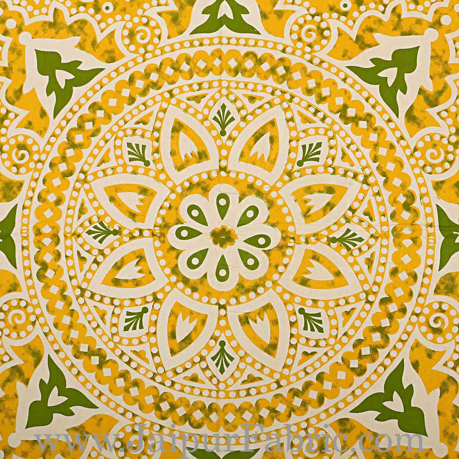 Double bedsheet Yellow Color Sanganeri Rangoli Pattern Smooth Touch With 2 Pillow Cover