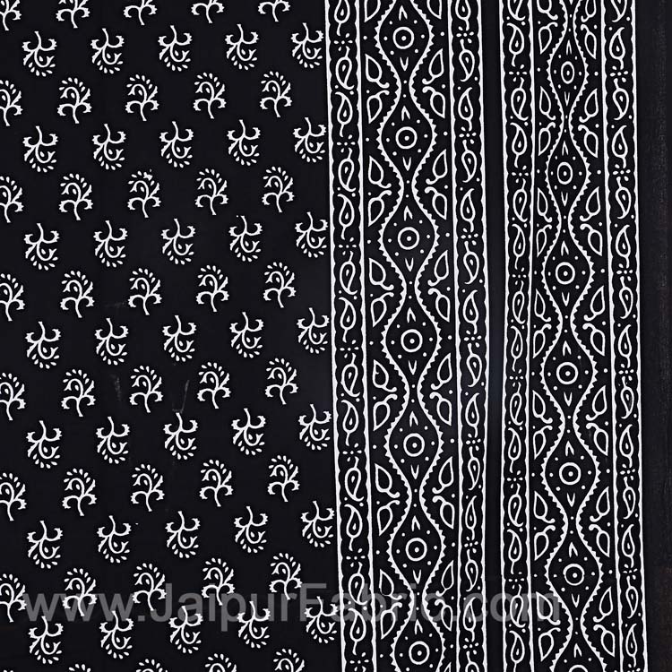 Double Bedsheet Charcoal Black Small Leaf Print
