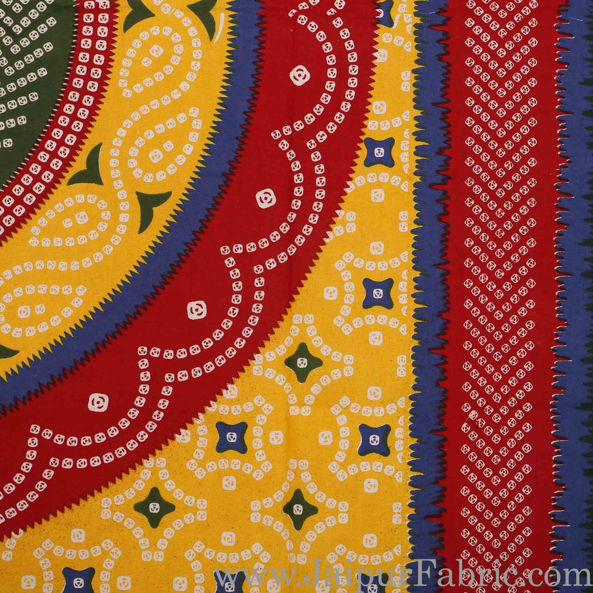 Single Bedsheet Pure Cotton Yellow  Border with  Bandhej and Rangoli Print