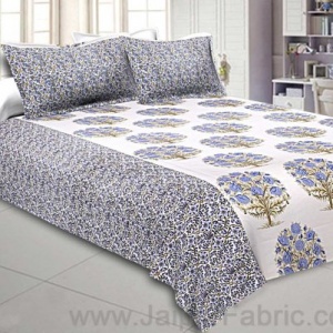 Double Bedsheet Gray Blue Floral Tree Print