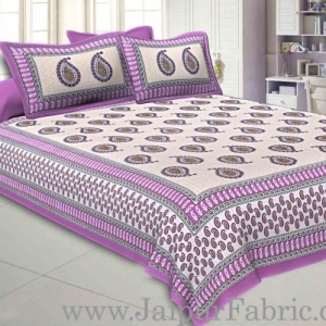 Double bedsheet Purple Border With Paisley Print Fine Cotton With Two Pillow Cover