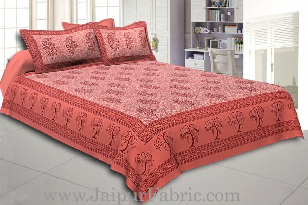 Gajri Colour With Gajri Tree Pattern Hand Block Print Super Fine Cotton Double Bedsheet