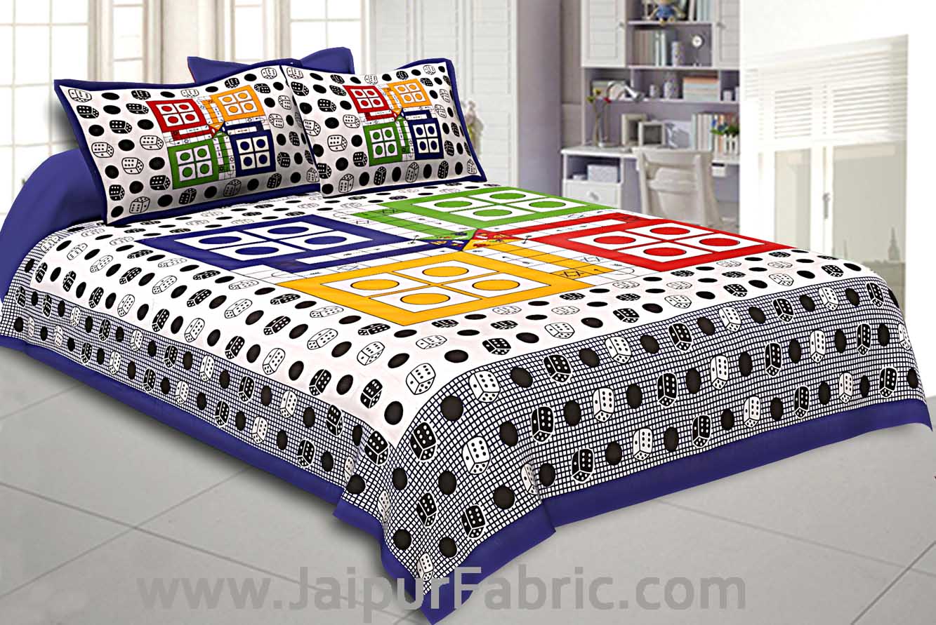 Ludo Print 152 TC Cotton Double Bedsheet with 2 Pillow Covers