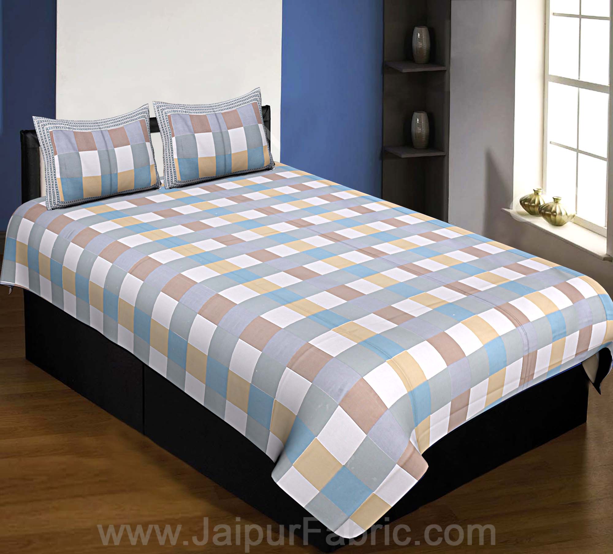 240 TC Multi Checkered Single Bedsheet with 2 Pillow Cover