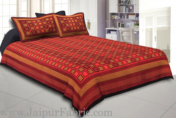Black Border With Lining Small Check Pattern Dabu Print (Hand Block) Super Fine Cotton Double Bed Sheet