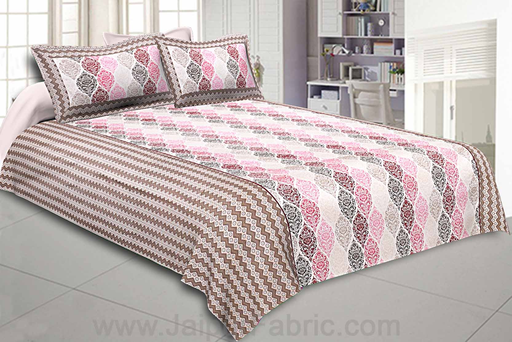 Double Bedsheet Brown Pink Retro Pattern