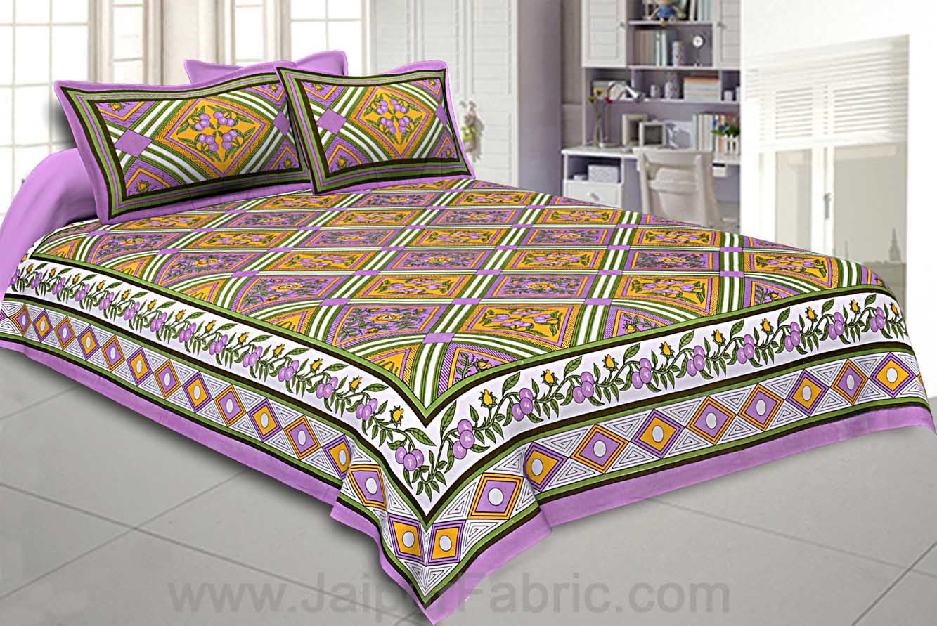 Floral diamonds purple yellow Double Bedsheet