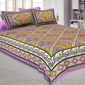 Floral diamonds purple yellow Double Bedsheet