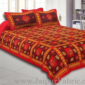 Maroon Border Maroon Base Gujri Dance In Square Pattern Cotton Double Bed Sheet