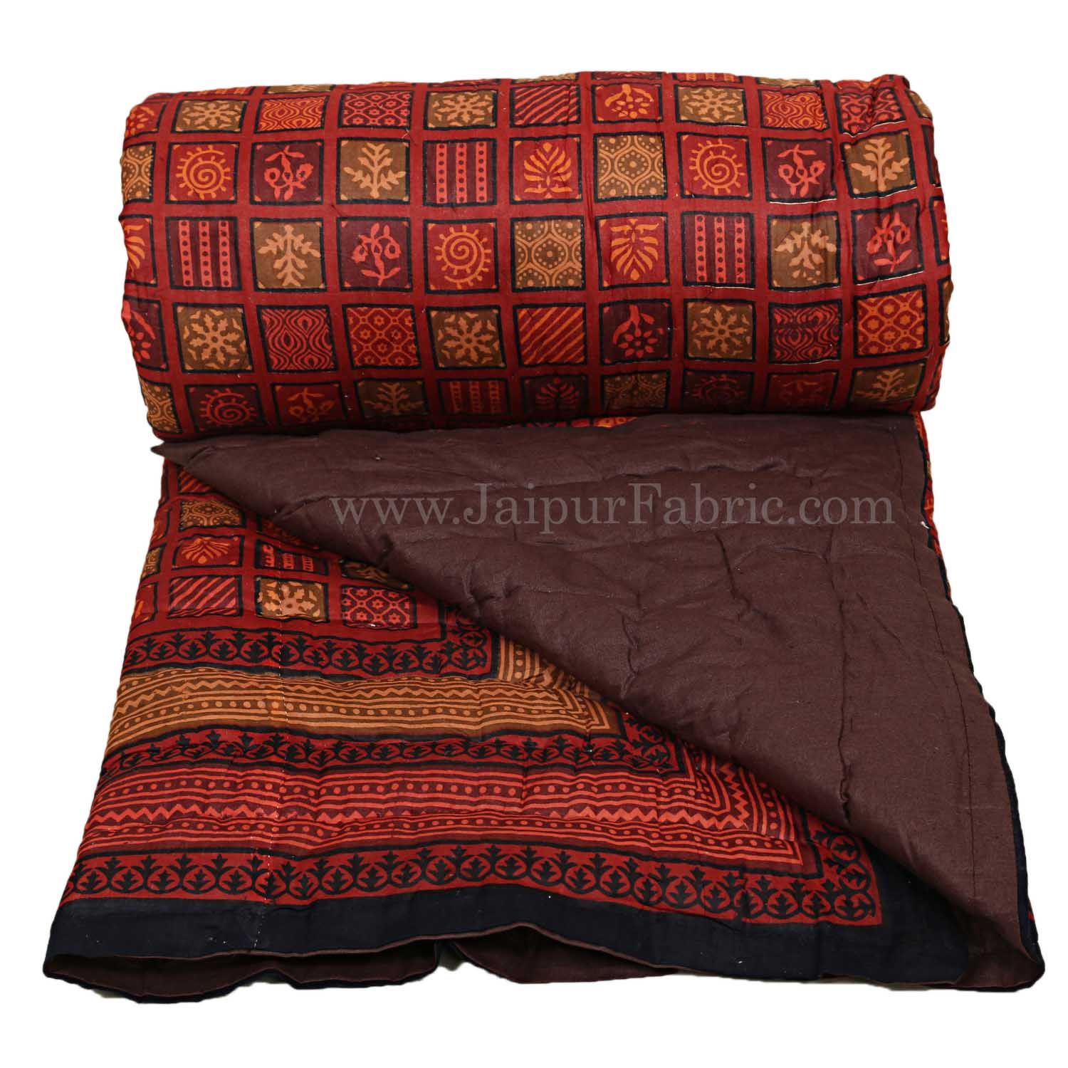 Jaipuri Razai/Quilt  Check Dabu Print Fine Cotton