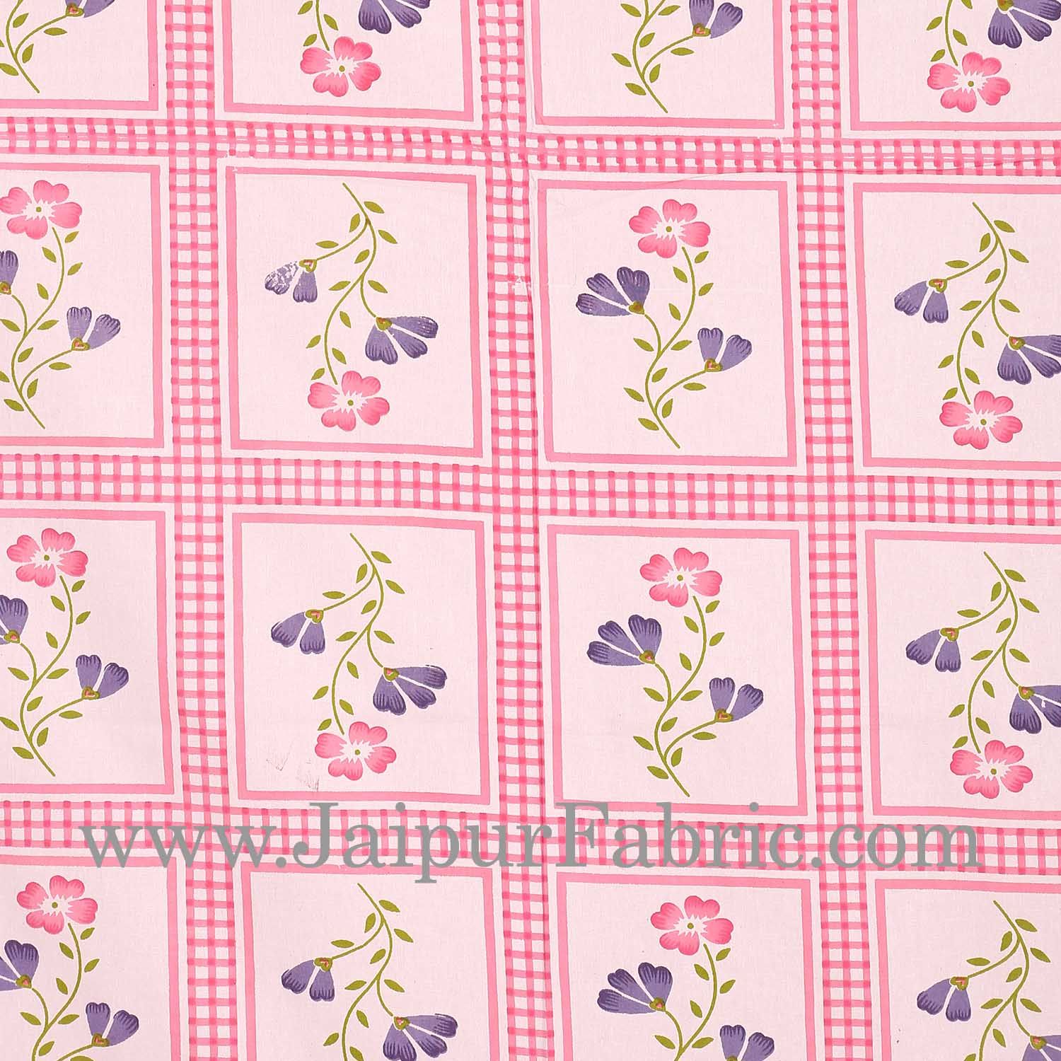Pink Border Cream Base Floral Print In Checks Diwan Set