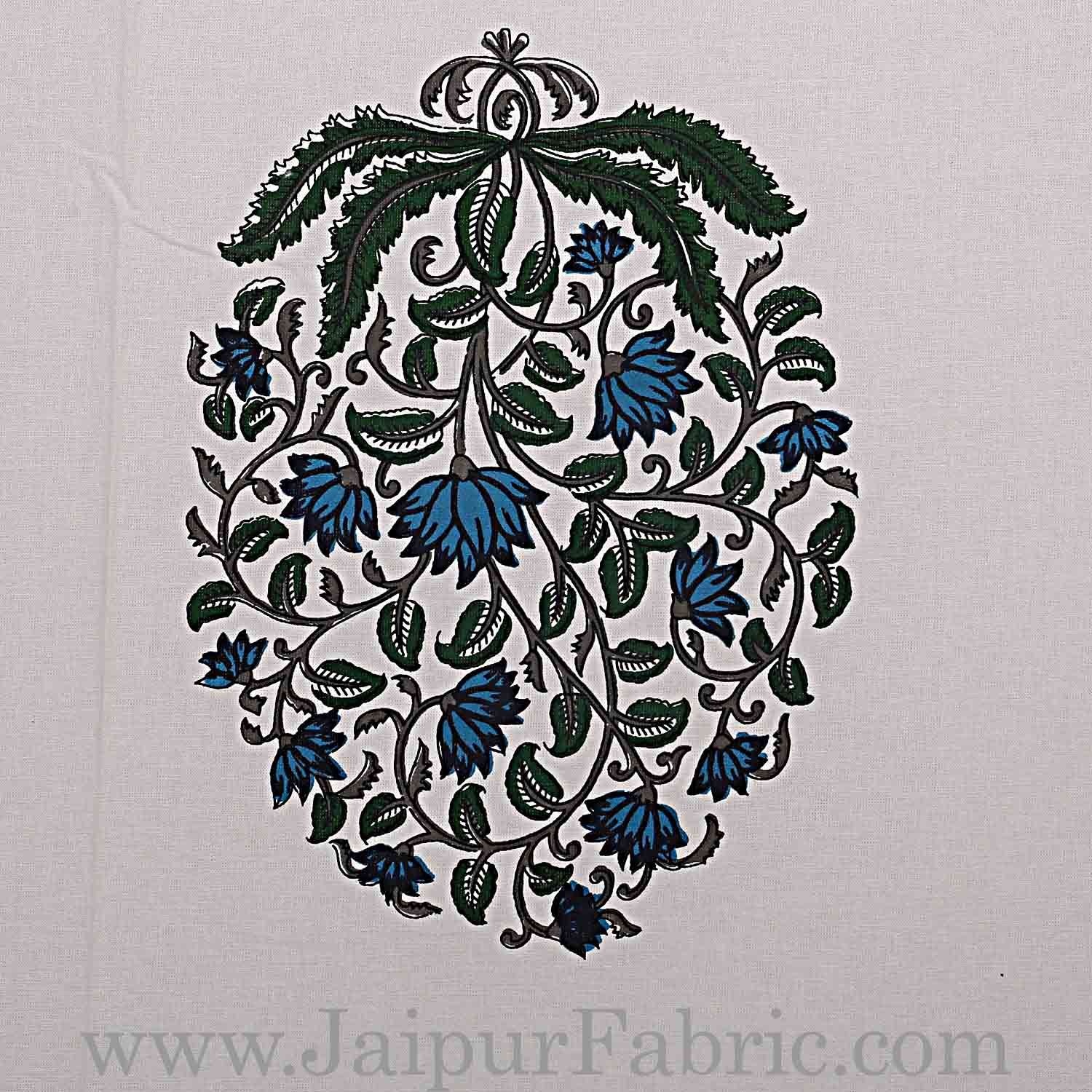 Double Bedsheet Grey  Border  Fine Cotton Blue Floral  Print