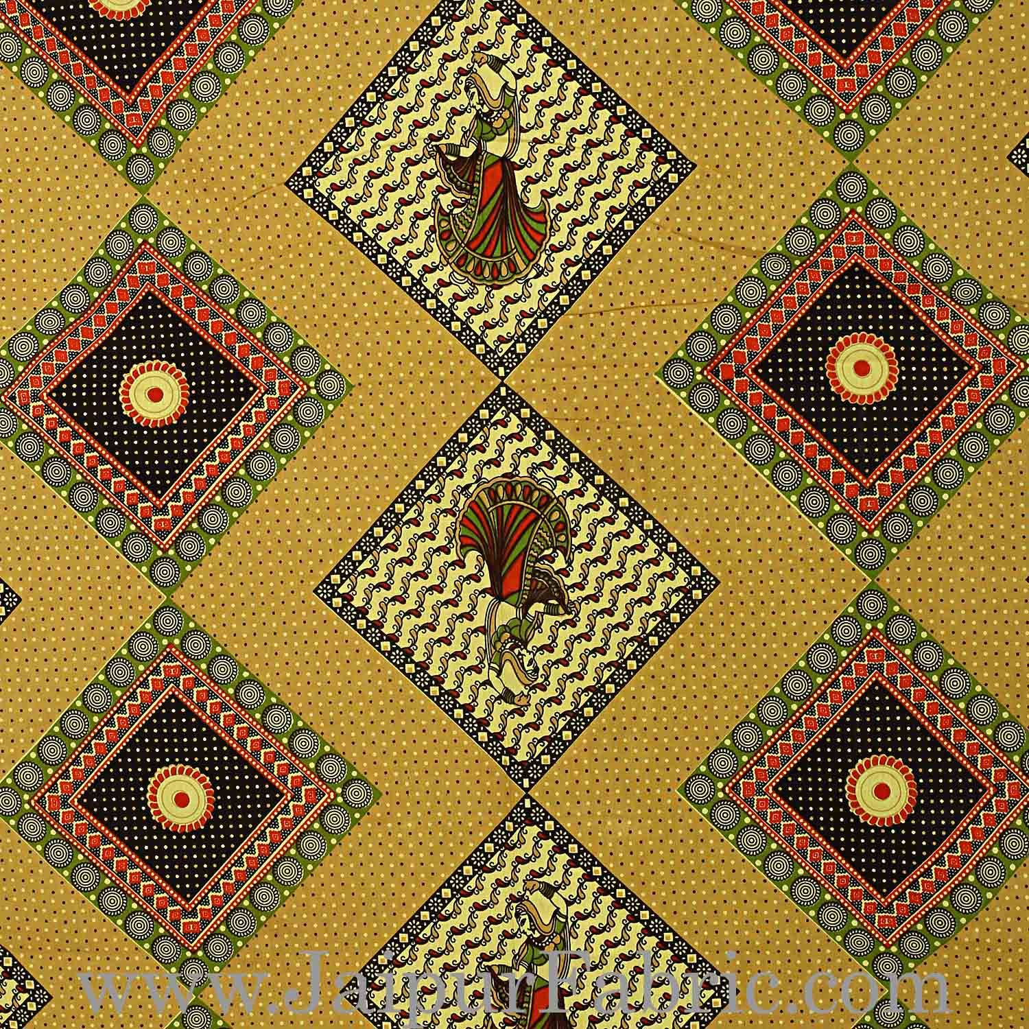 Double bedsheet Brown Color Gujri Dance  Pattern Smooth Touch With 2 Pillow Cover