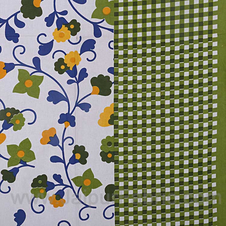 Floral Single Bedsheet Green Color Dotted Border with 1 Pillow Cover