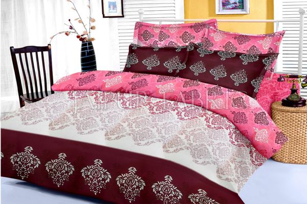 Pink Brown Original Jaipuri Block Print King Size Cotton Bedsheet