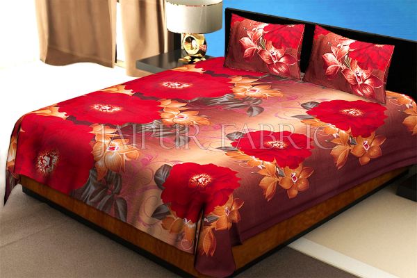 Multi Color Floral Print Cotton Double Bed Sheet