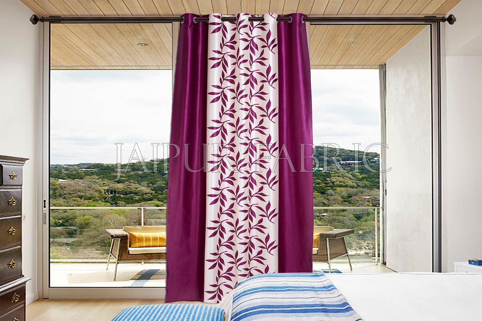 Purple leaf Printed Polyester Curtain