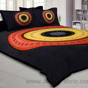 Double Bedsheet Black Red  With Round Shape Bandhej Print