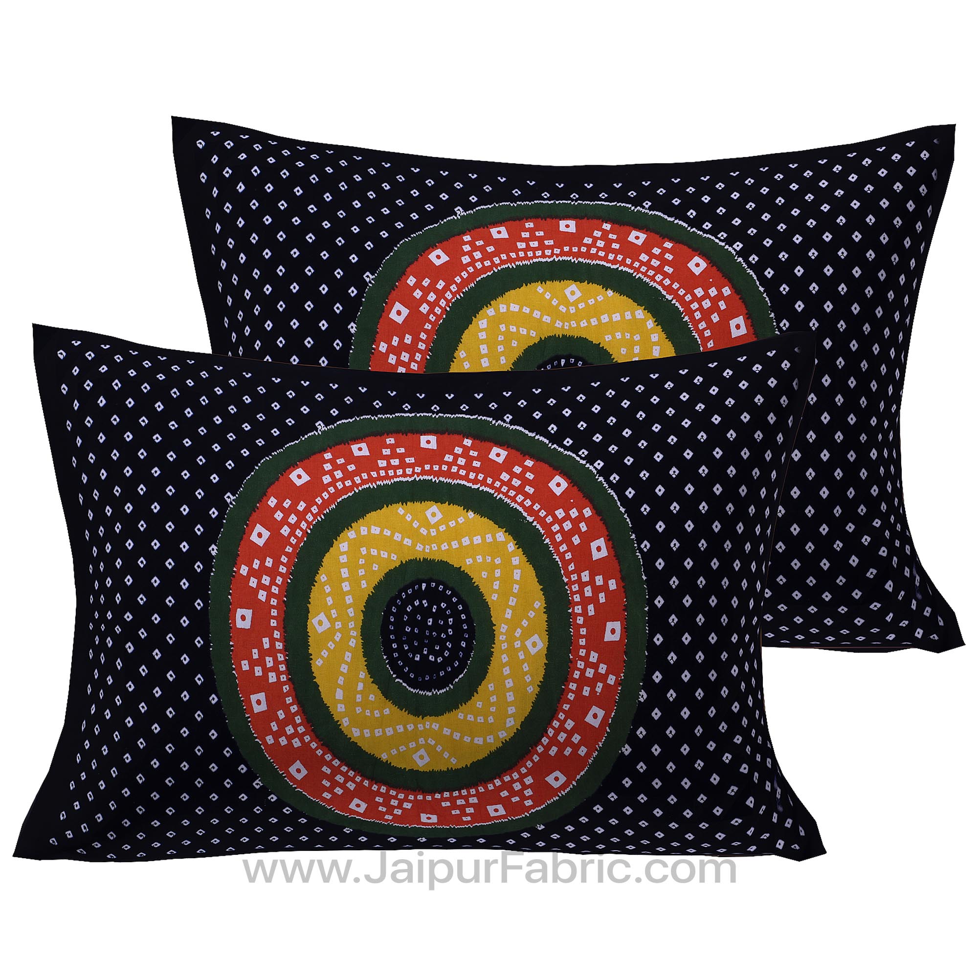 Double Bedsheet Black Red  With Round Shape Bandhej Print