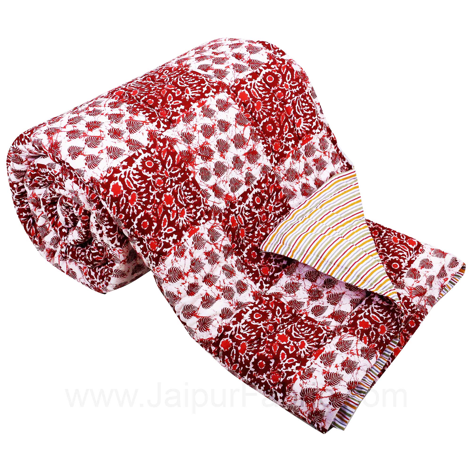 Jaipuri Quilt Redish Bagru Print Double Bed Quilt