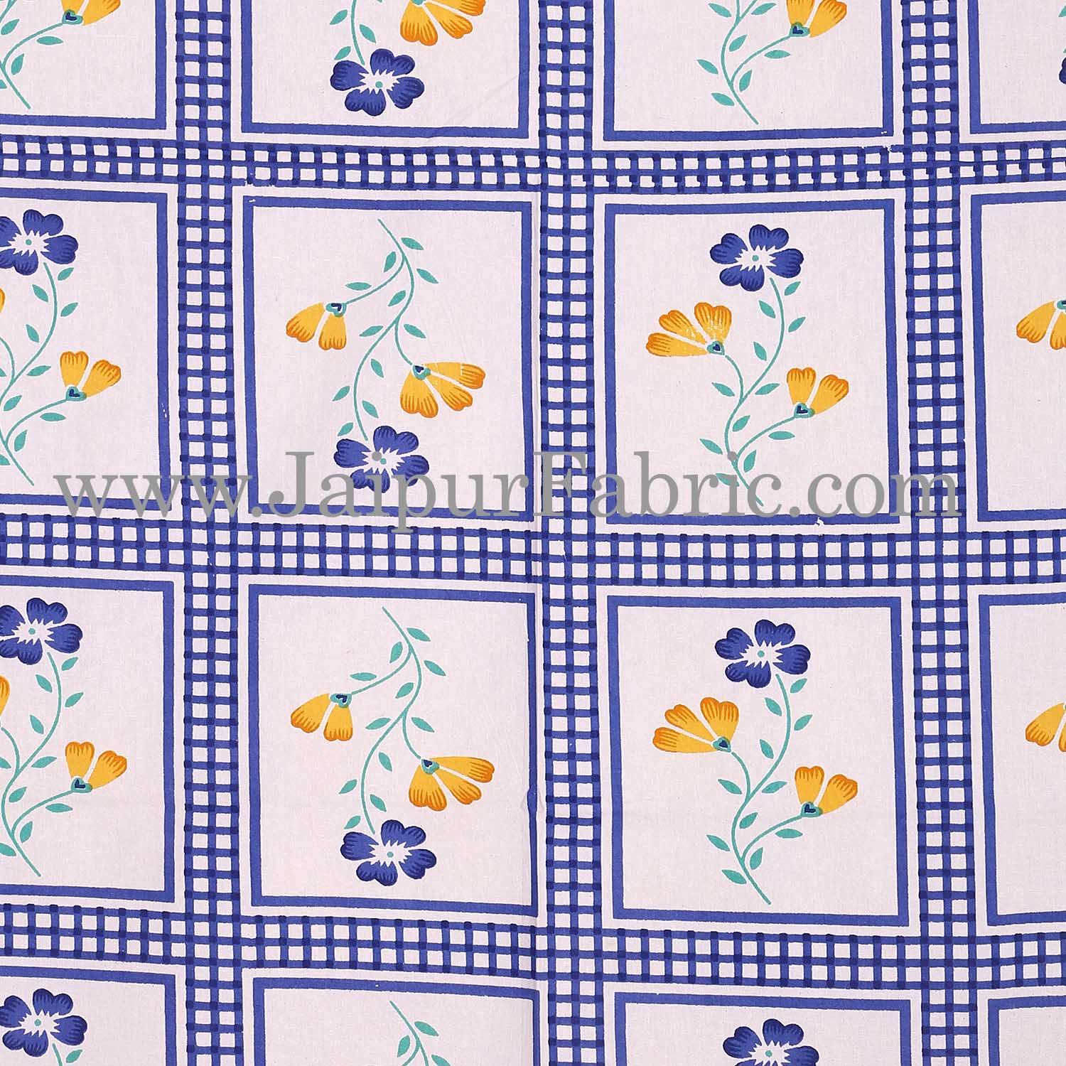 Blue Border Cream Base Floral Print In Checks Diwan Set