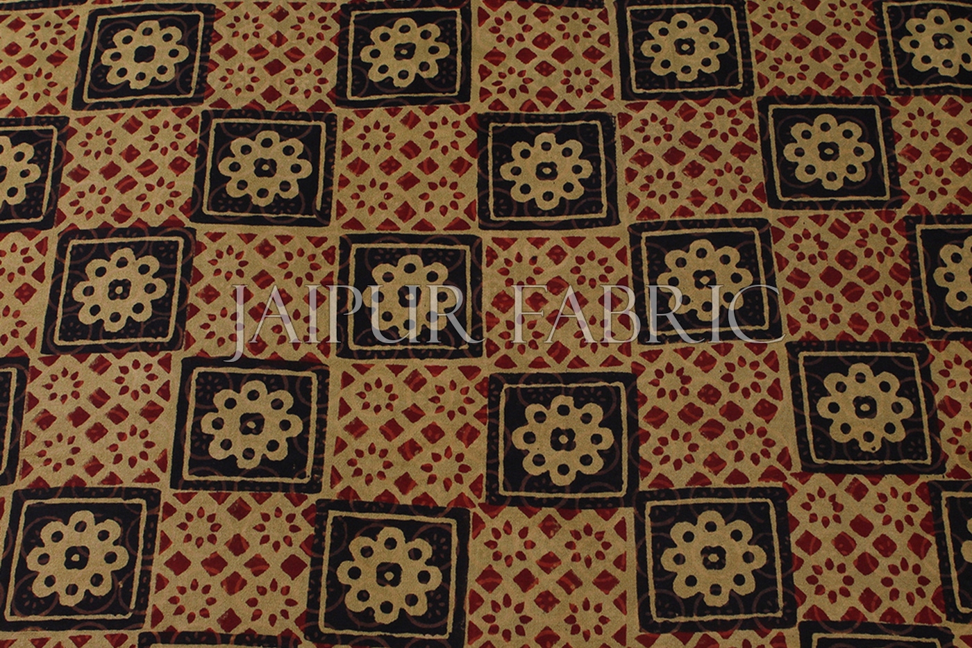 Jaipur Bagru Handmade Black Square Block Printed  Single Cotton Bed sheet