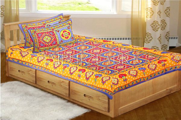 Blue Royal Jaipuri Print Cotton Single Bed Sheet
