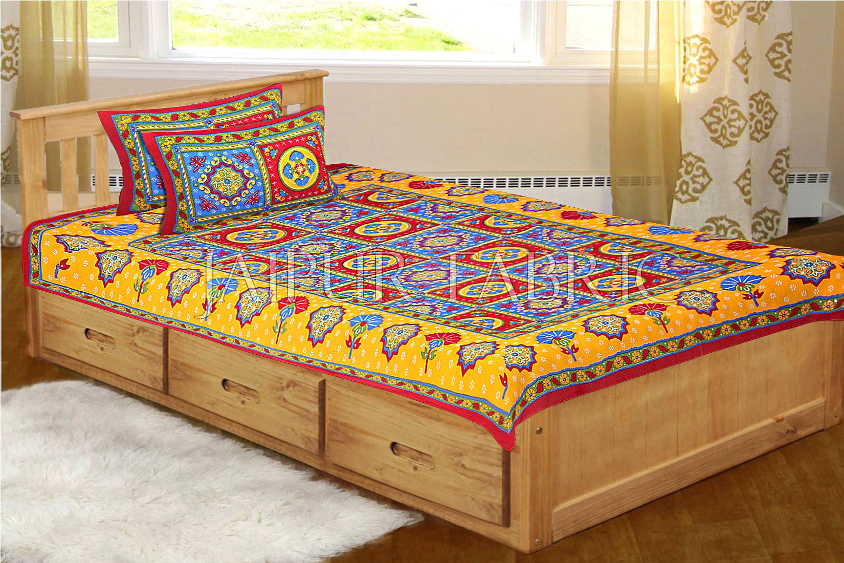 Maroon Royal Jaipuri Print Cotton Single Bed Sheet