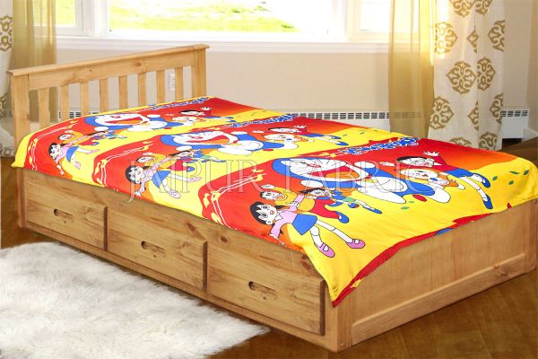 Yellow and Red Base Doraemon Single Bed Dohar
