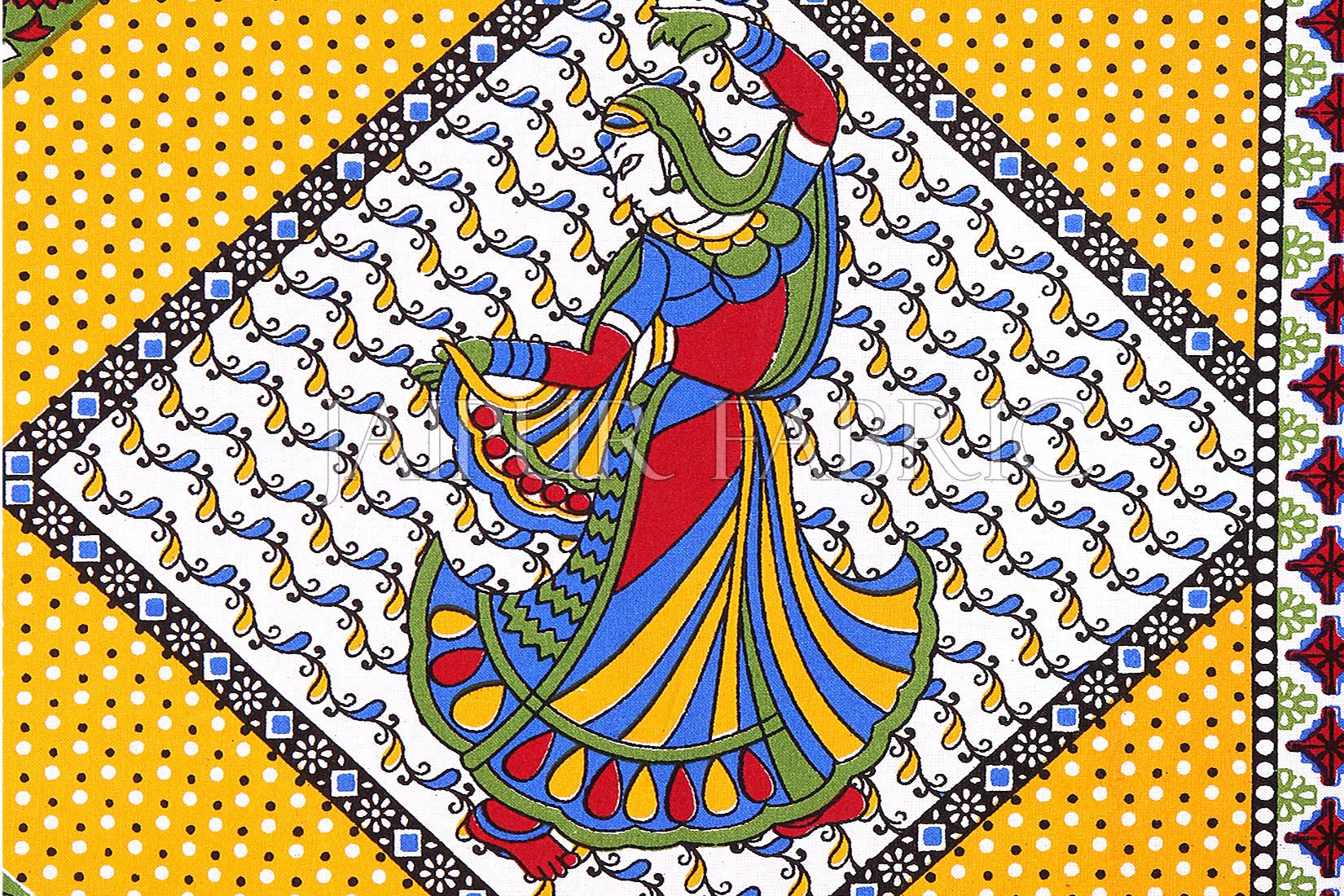 Yellow base jaipur Folk dance Design Single Bed Sheet