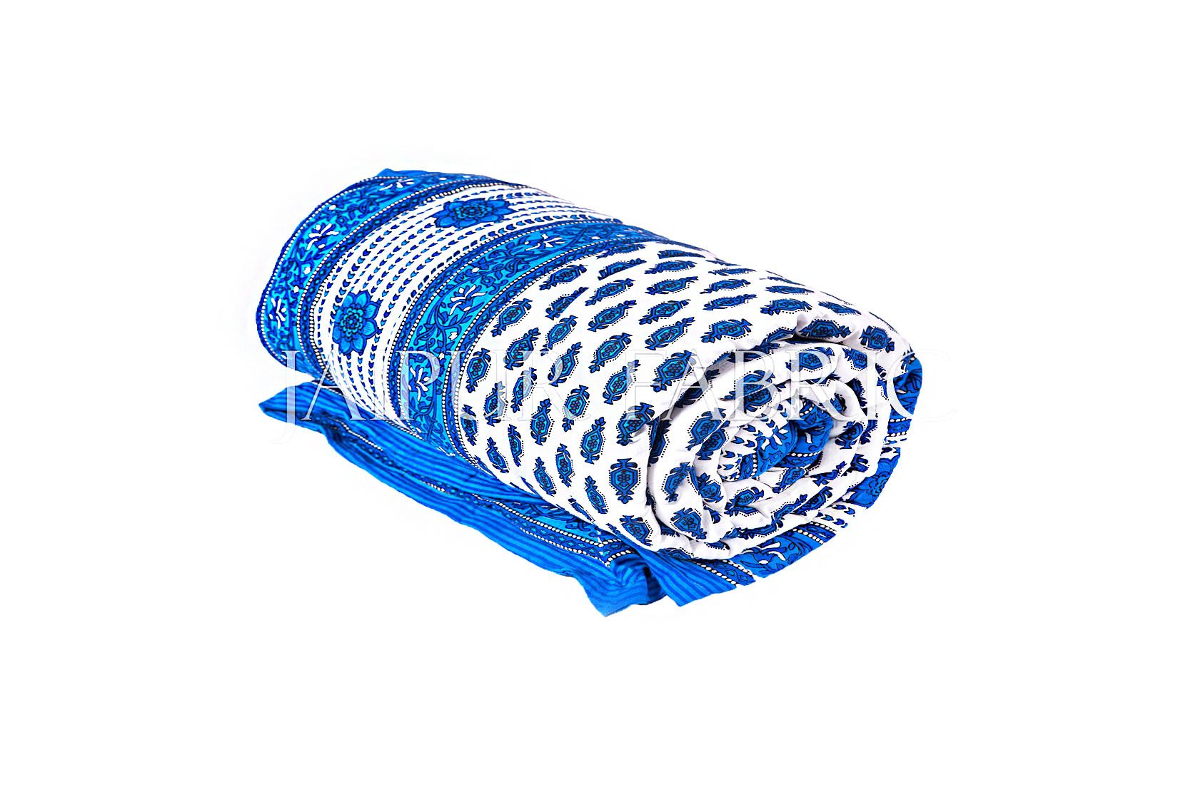 Blue Leaf Print Cotton Handmade Single Bed Jaipuri Quilt