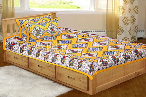 Yellow base jaipur Folk dance Design Single Bed Sheet
