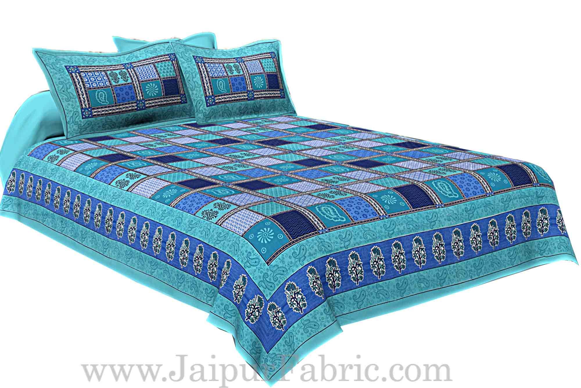 Sea Green  Border Multicolor Checkered Super fine Cotton Double Bedsheet
