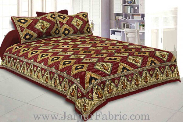 Double bedsheet Red Color Gujri Dance  Pattern Smooth Touch With 2 Pillow Cover