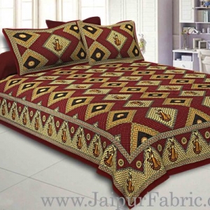 Double bedsheet Red Color Gujri Dance  Pattern Smooth Touch With 2 Pillow Cover