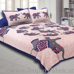 Blue Border Elephant in Round Shape Cotton Double Bedsheet