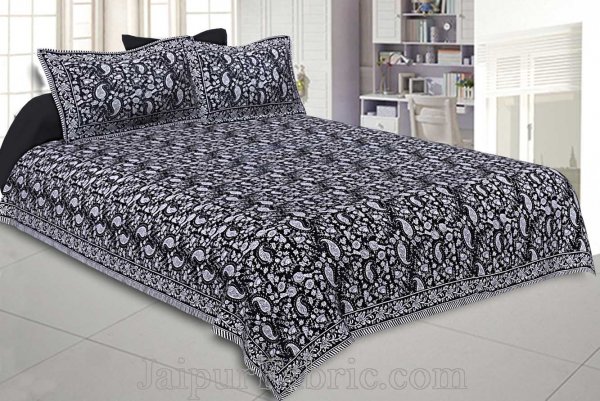Double Bedsheet Coal Black Floral Pattern
