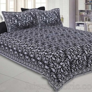 Double Bedsheet Coal Black Floral Pattern