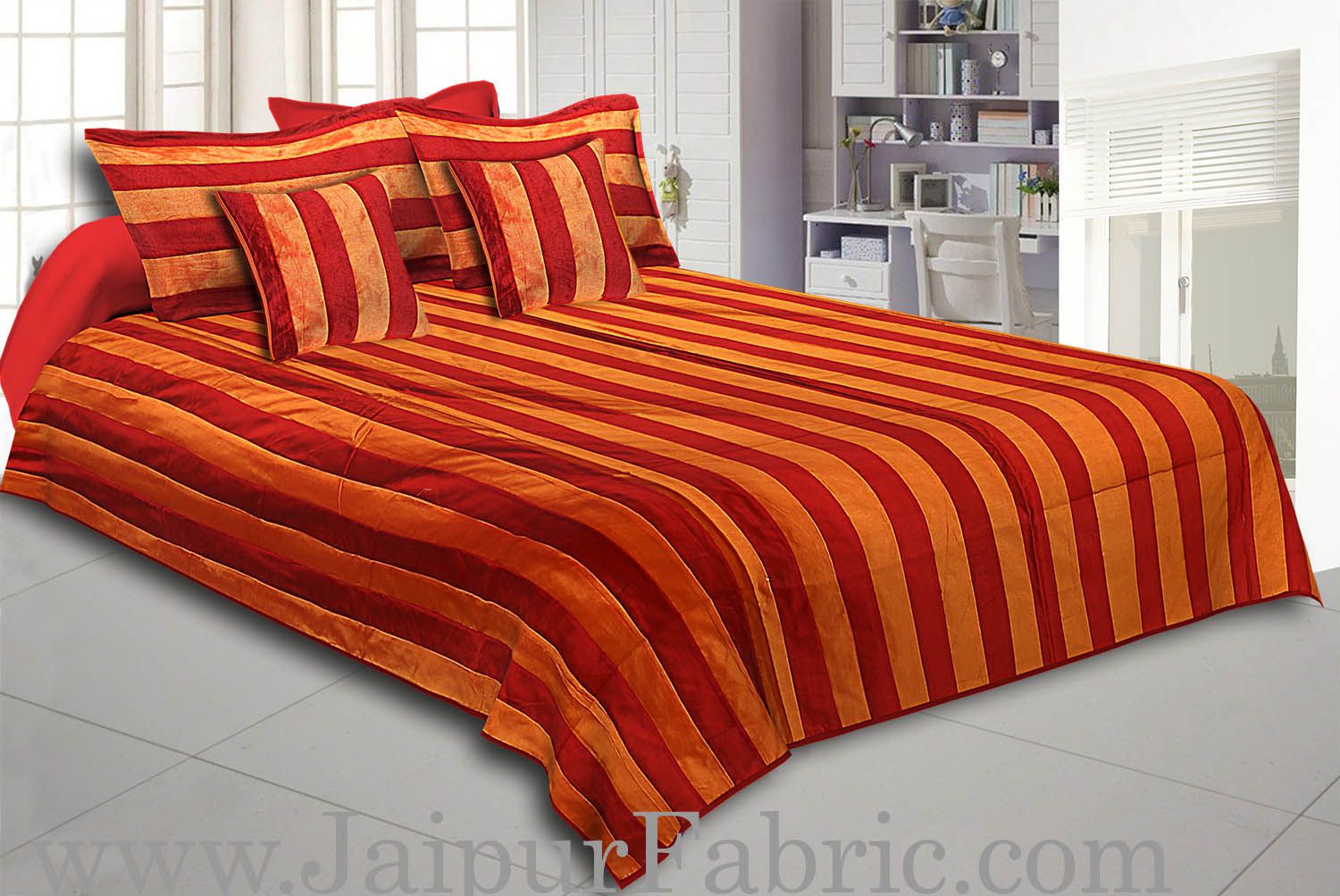Yellow And Maroon Color Long Lining Silk festive Double Bed sheet